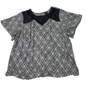 Worhtington Womens 3X Blouse Semi Sheer Black White Flowy Tunic Short Sleeve